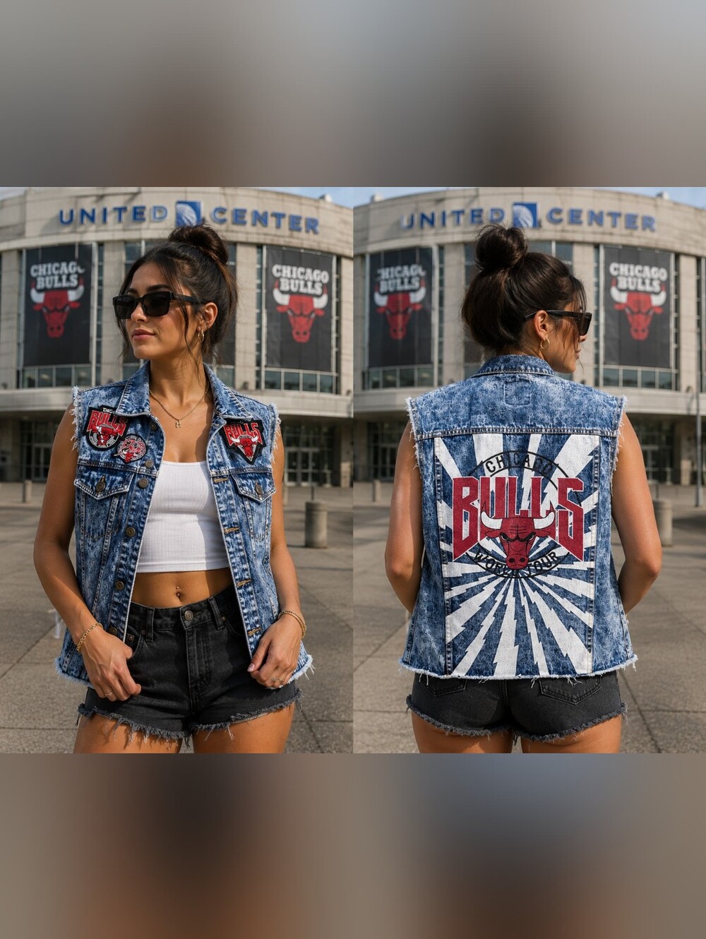 Chicago Bulls Acid Wash Denim Vest with Patch